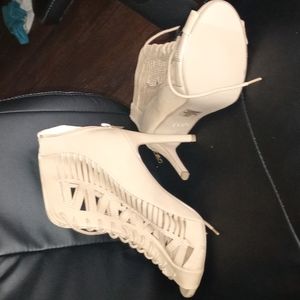 Paprika Peep Toe Lace Up Cut Out Stilettos